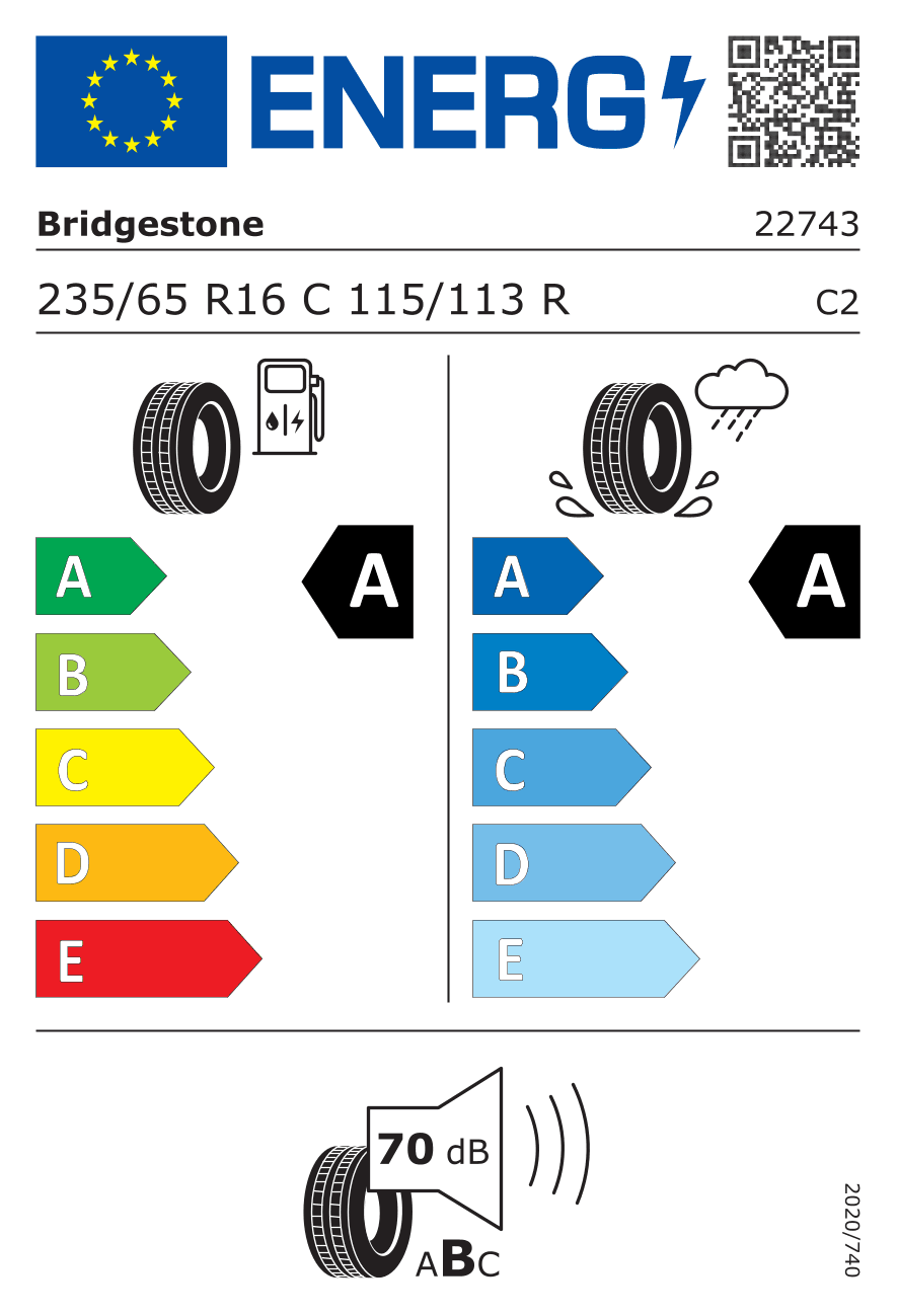 EU-Reifenlabel für 235/65R16 115/113 R Bridgestone Duravis R660 Eco 8PR