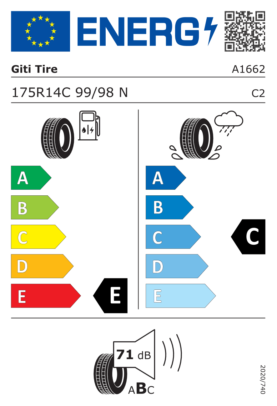 EU-Reifenlabel für 175R14 99/98 N GT-Radial Maxmiler-X