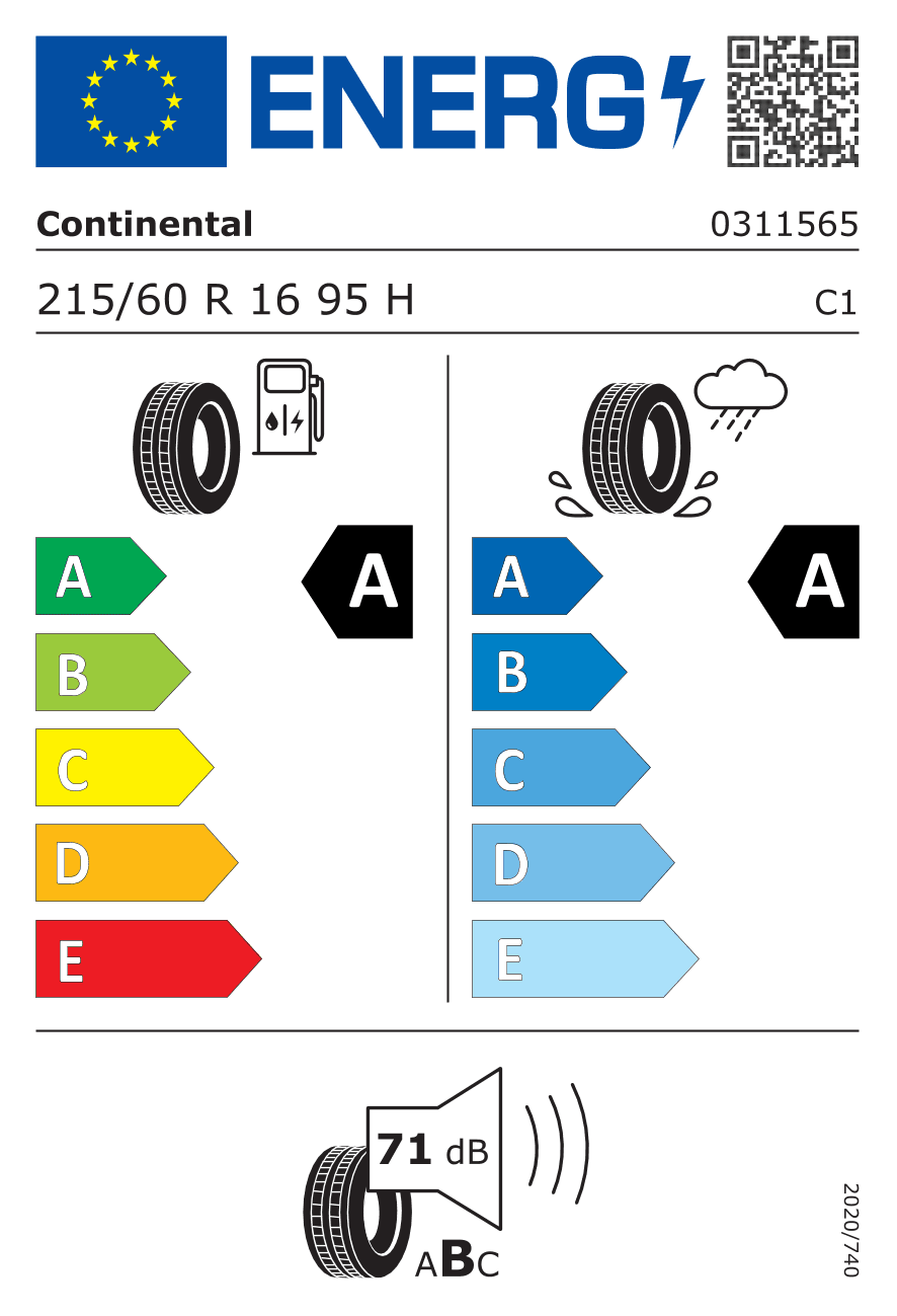 EU-Reifenlabel für 215/60R16 95 H Continental Ecocontact 6 Elect DOT21