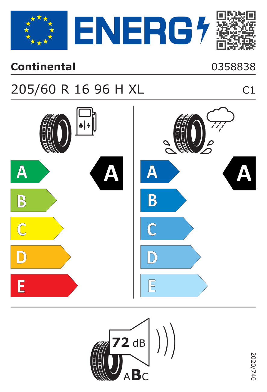 EU-Reifenlabel für 205/60R16 96 H Continental Premiumcontact 6 XL DOT21