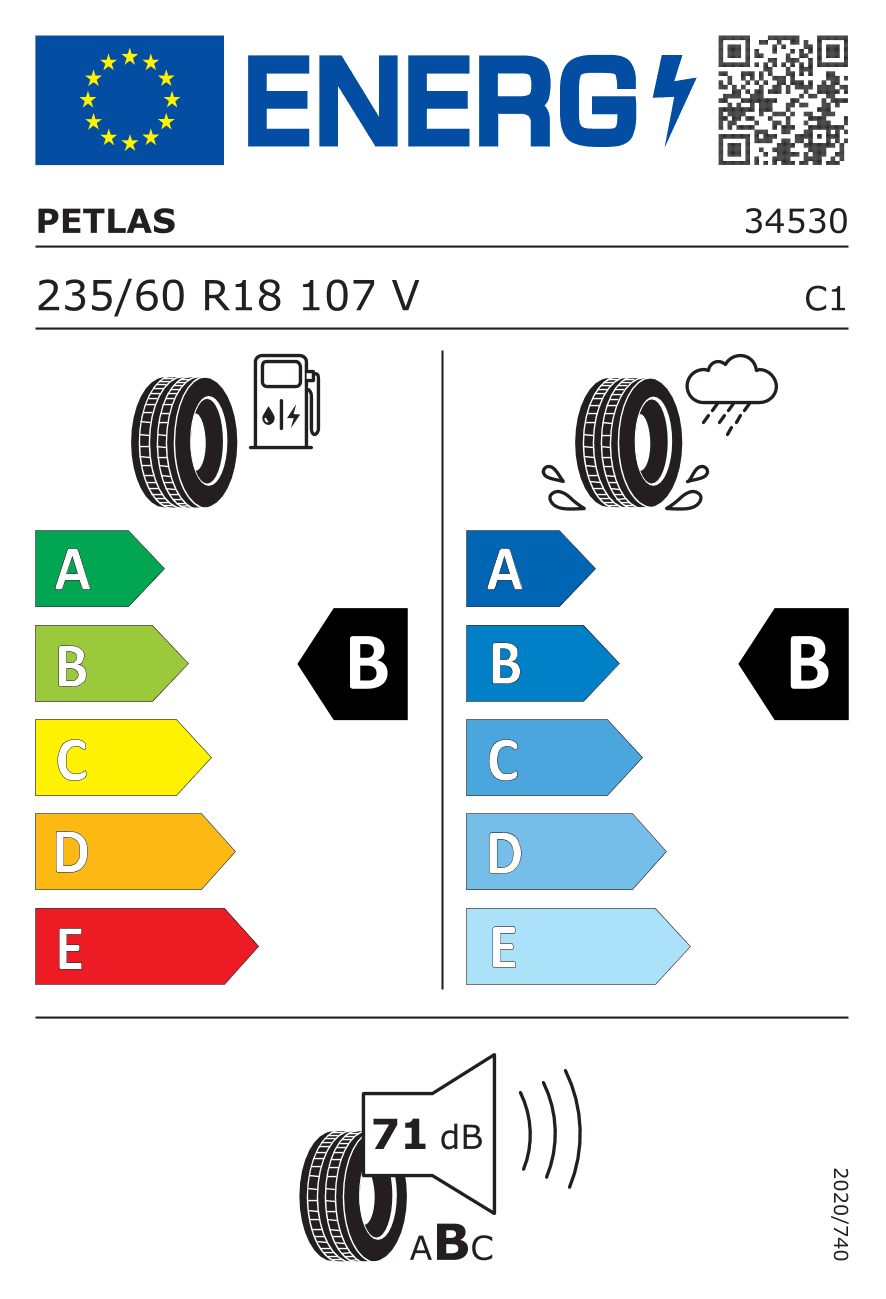 EU-Reifenlabel für 235/60R18 107 V Petlas Explero PT431 XL