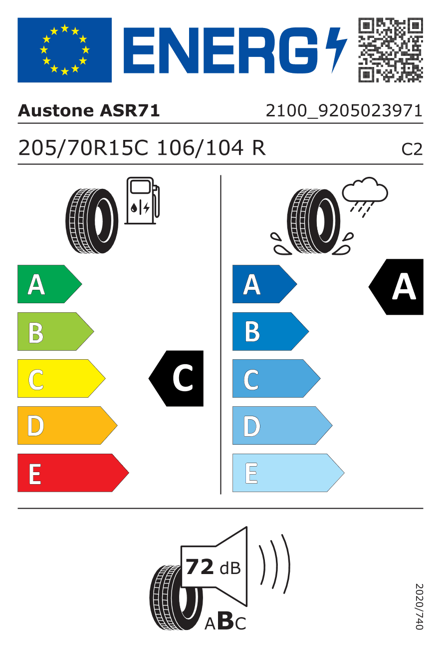 EU-Reifenlabel für 205/70R15 106/104 R Austone ASR71 DOT21