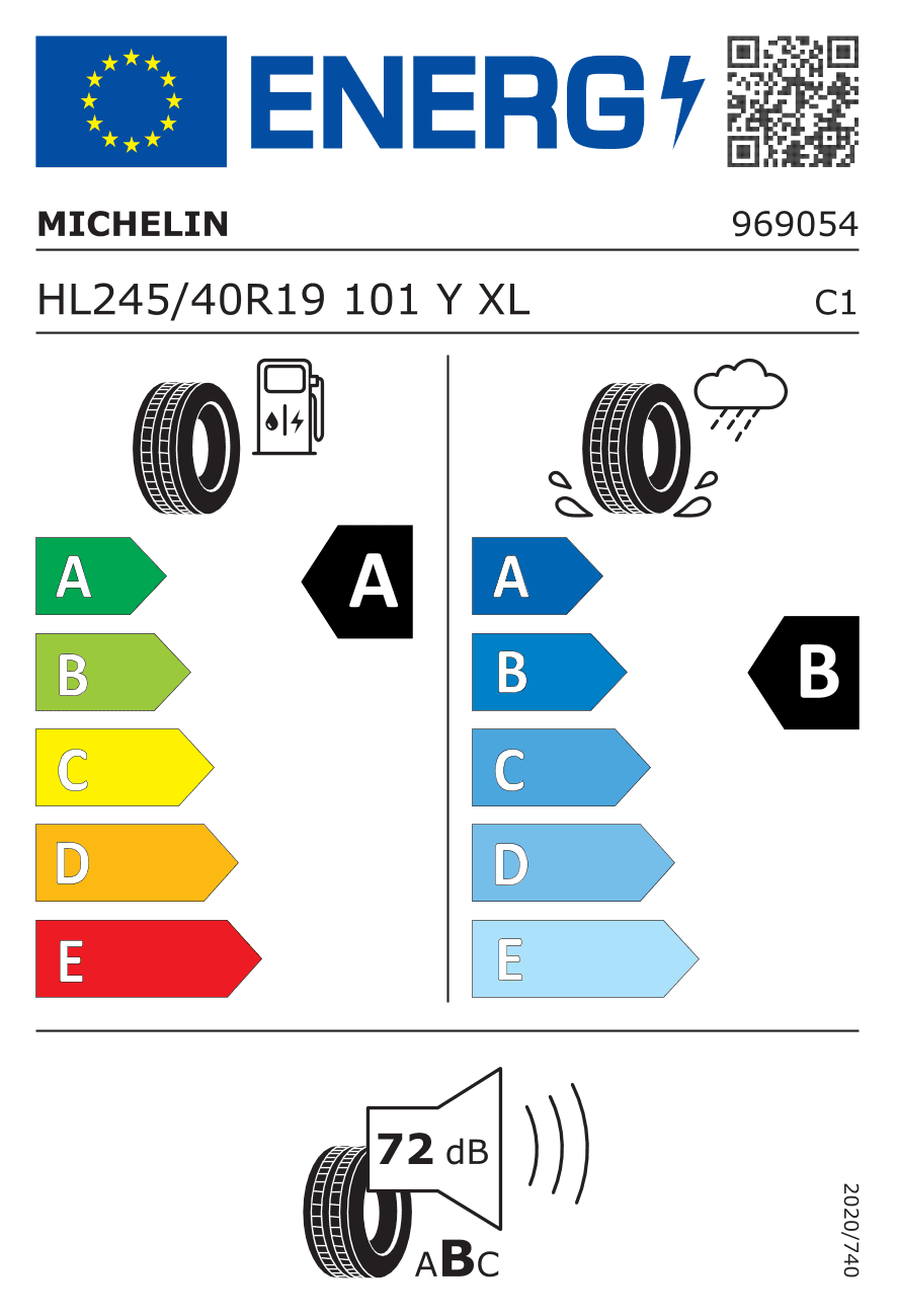 EU-Reifenlabel für 245/40R19 101 Y Michelin Pilot Sport 4 * XL
