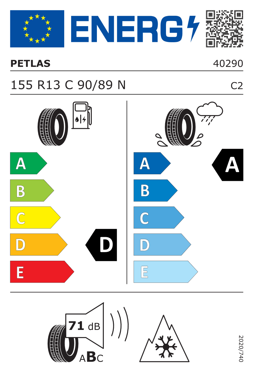 EU-Reifenlabel für 155R13 90 N Petlas PT925 All Weather 3PMSF