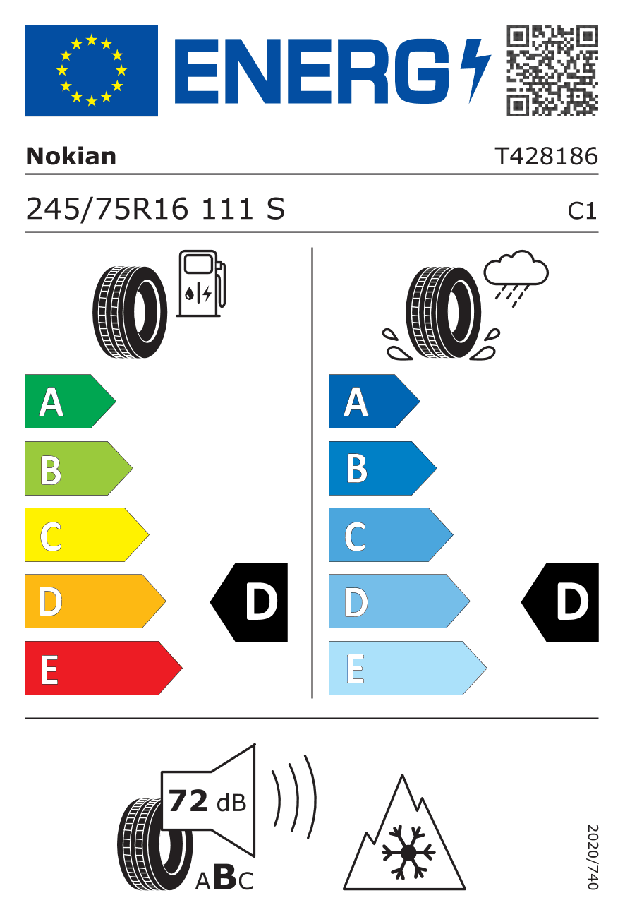 EU-Reifenlabel für 245/75R16 111 S Nokian Rotiiva AT 3PMSF DOT21