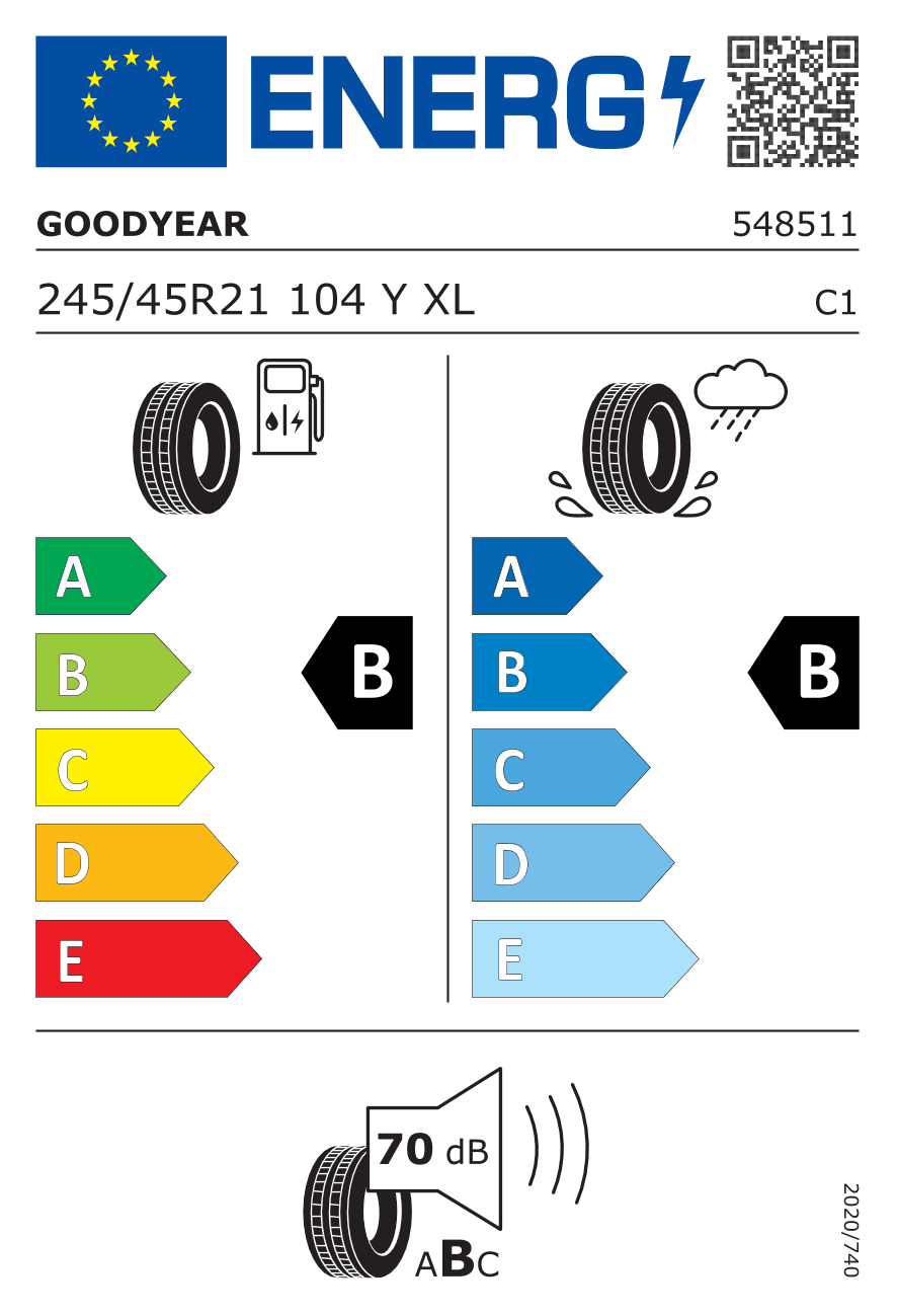 EU-Reifenlabel für 245/45R21 104 Y Goodyear Eagle F1 Asymmetric 3 SUV J LR FP XL DOT23