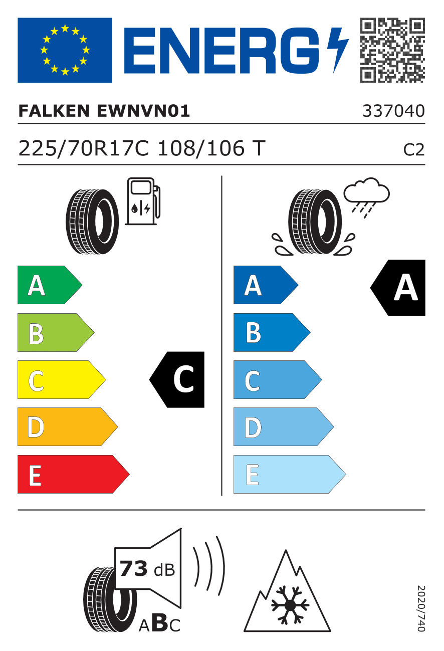 EU-Reifenlabel für 225/70R17 108/106 T Falken Eurowinter VAN01 3PMSF DOT22