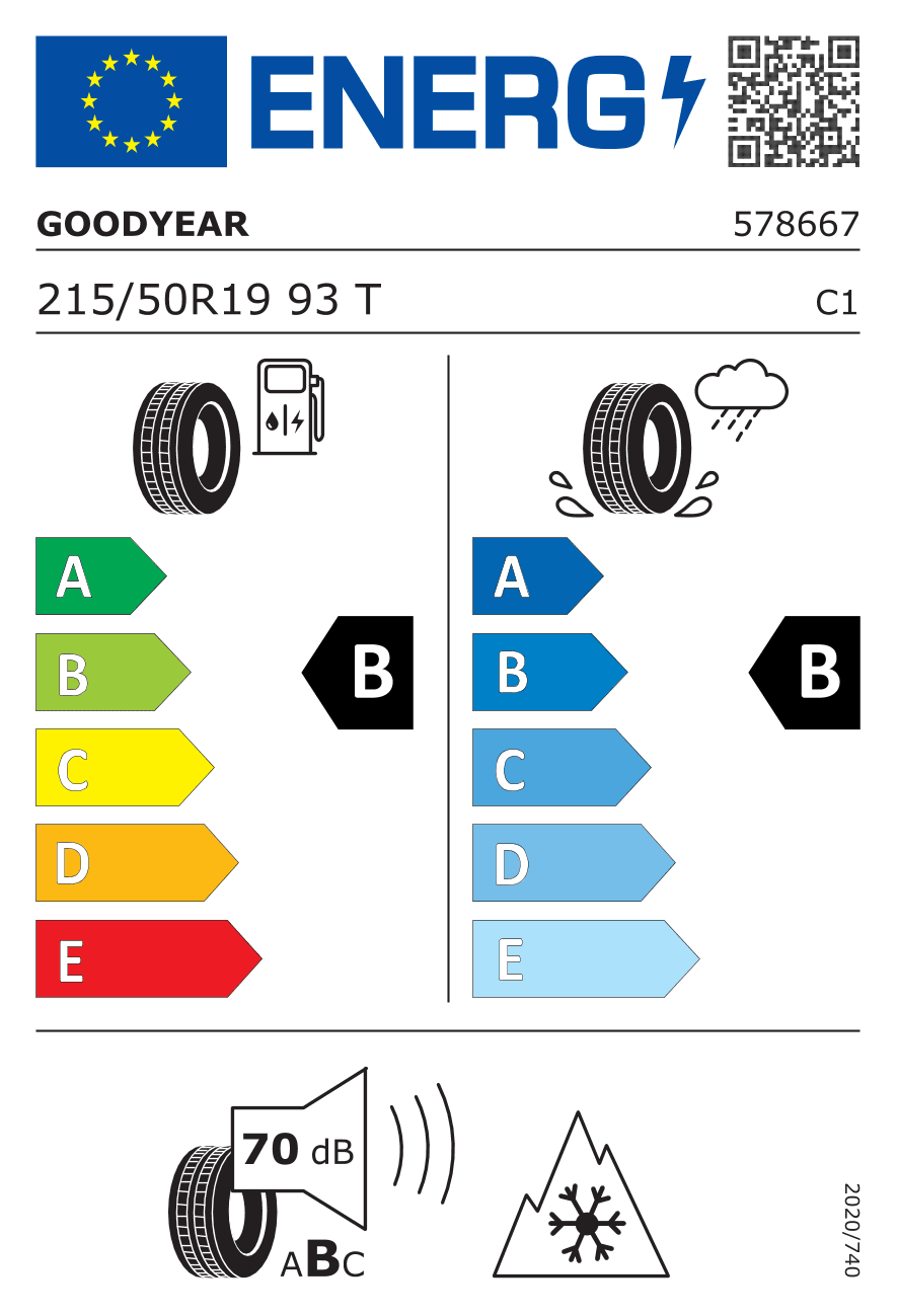 EU-Reifenlabel für 215/50R19 93 T Goodyear Ultragrip Performance + Elect ST (+) M+S 3PMSF DOT21