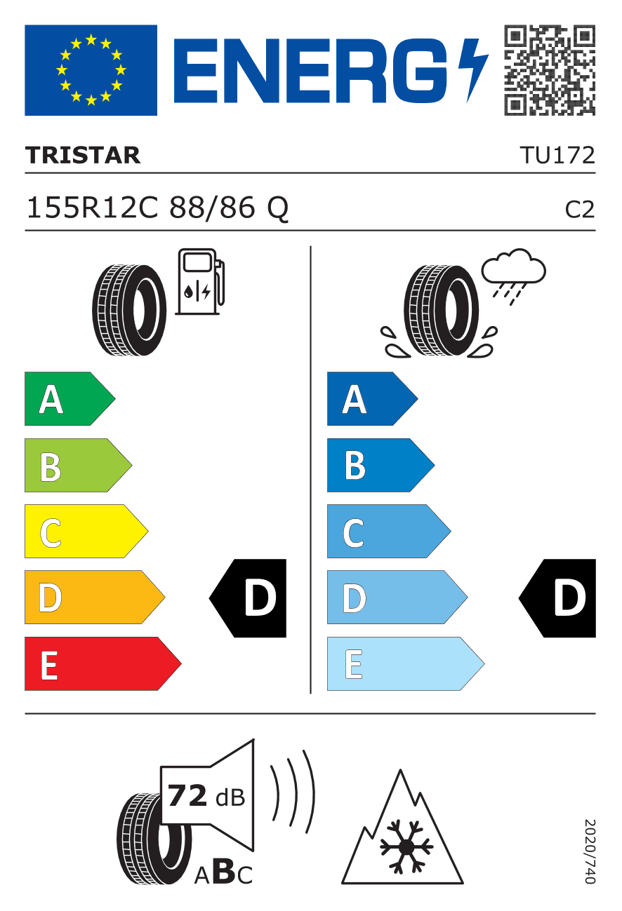 EU-Reifenlabel für 155/80R12 88/86 Q Tristar TR1 3PMSF