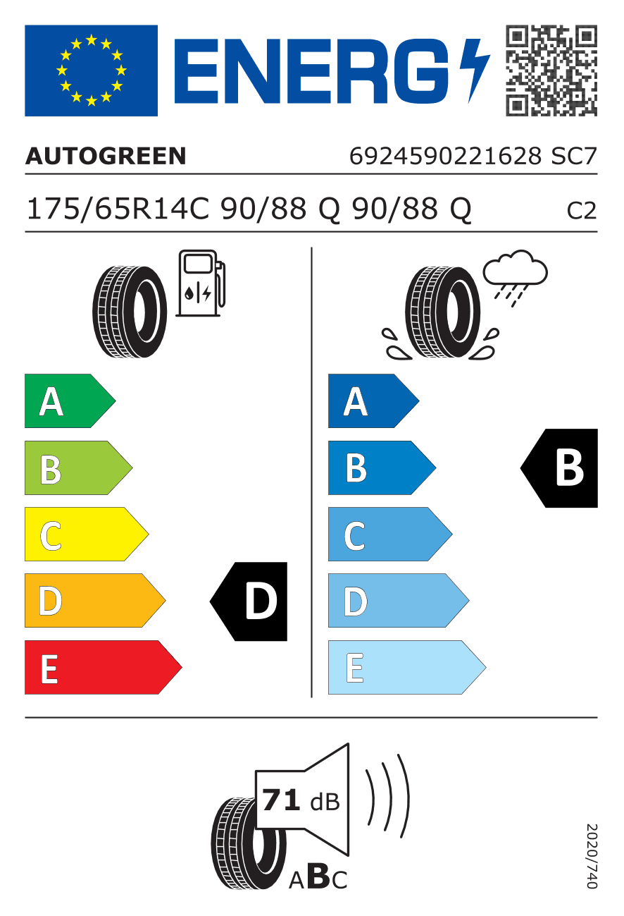 EU-Reifenlabel für 175/65R14 90/88 Q Autogreen Smartcruiser SC7 8PR