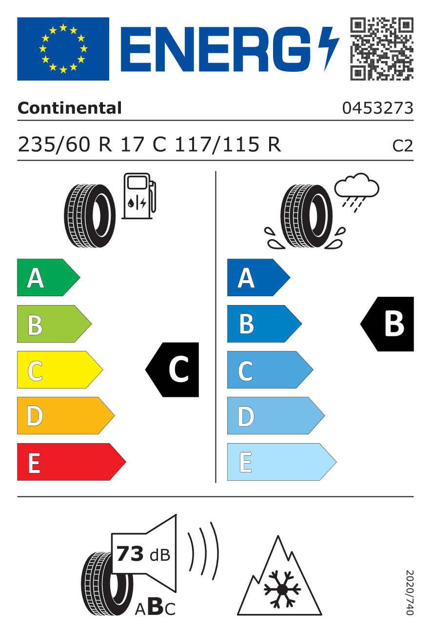 EU-Reifenlabel für 235/60R17 117/115 R Continental VanContact Winter 3PMSF