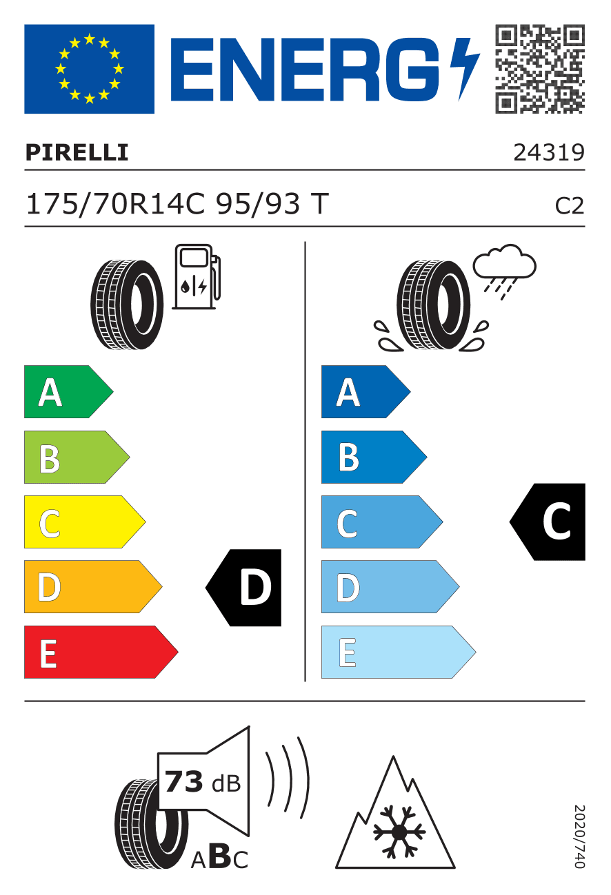 EU-Reifenlabel für 175/70R14 95 T Pirelli Carrier Winter 3PMSF DOT22