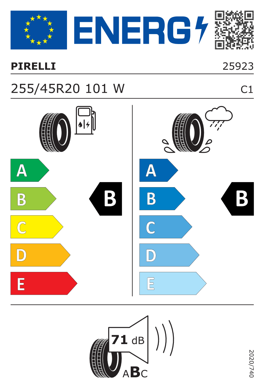 EU-Reifenlabel für 255/45R20 101 W Pirelli Scorpion Verde (MO) DOT23