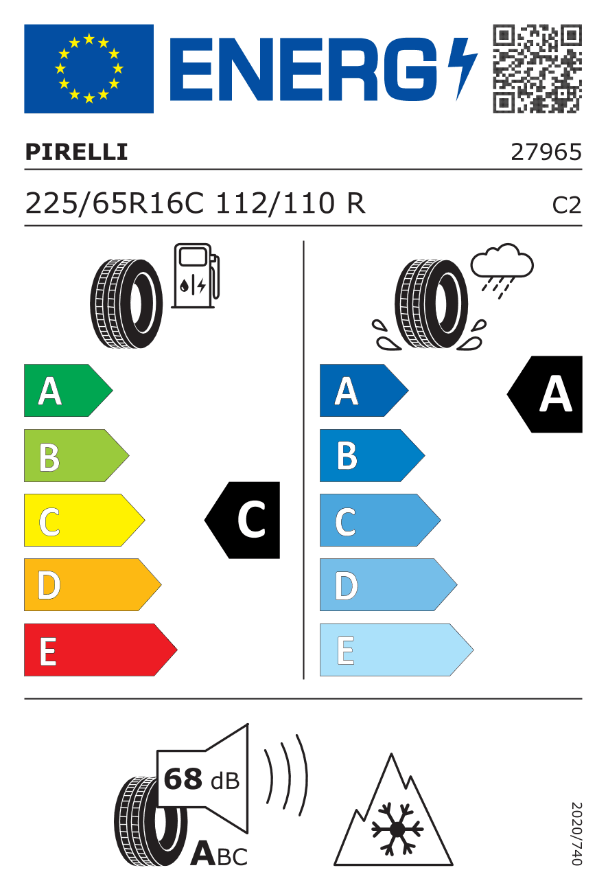 EU-Reifenlabel für 225/65R16 112/110 R Pirelli Carrier All Season 3PMSF DOT22