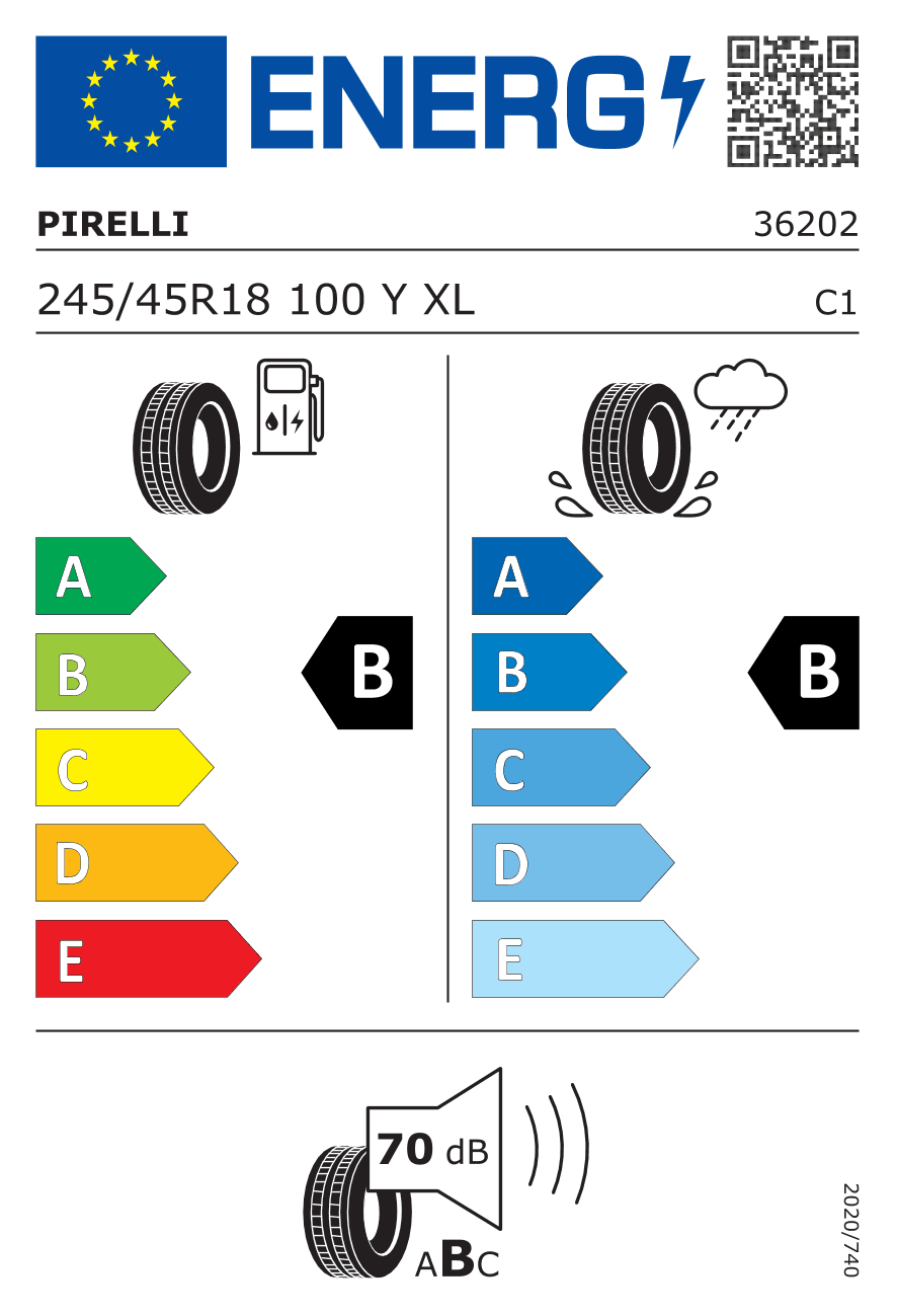 EU-Reifenlabel für 245/45R18 100 Y Pirelli P Zero (PZ4) R-F (*) L.S. XL DOT23