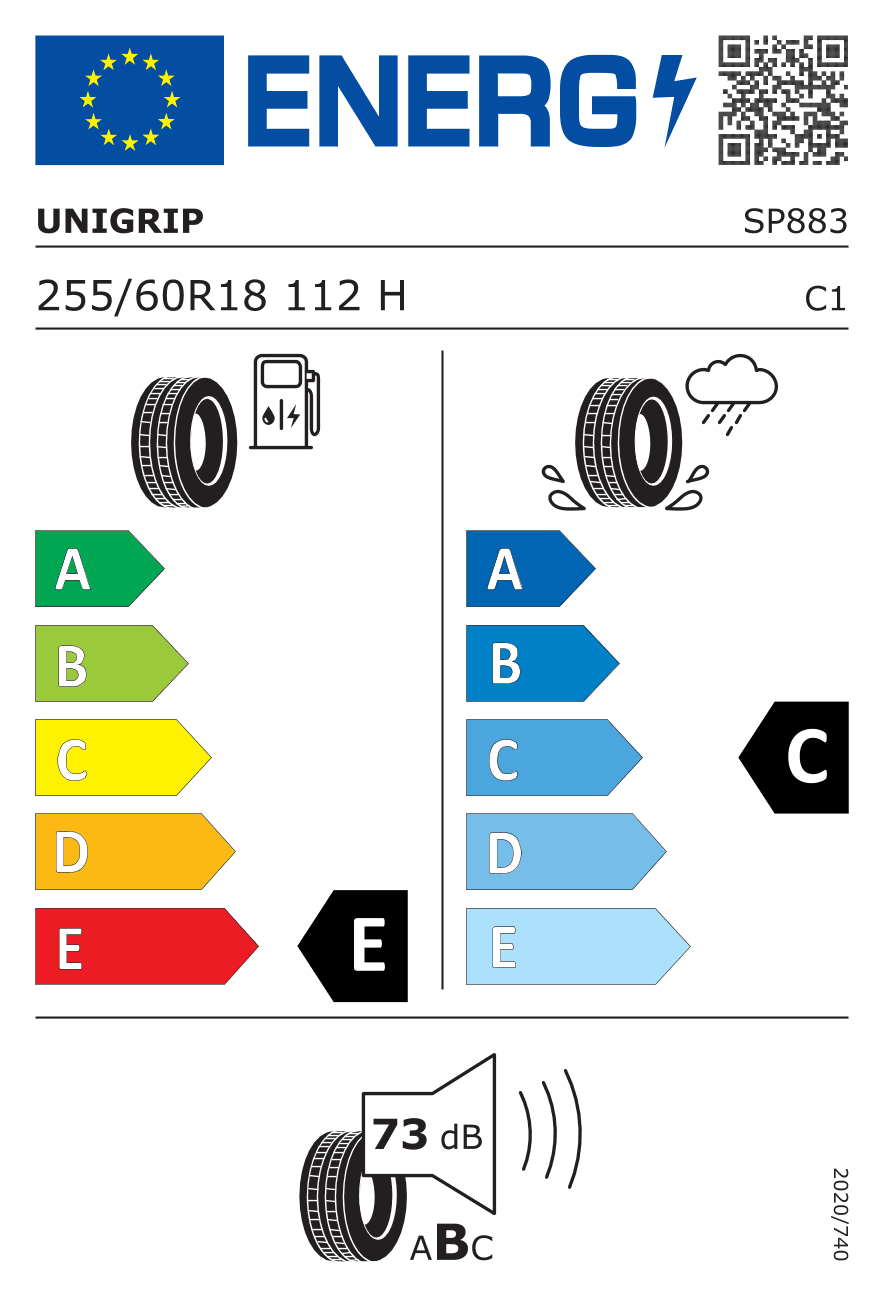 EU-Reifenlabel für 255/60R18 112 H Unigrip Lateral Force A/T