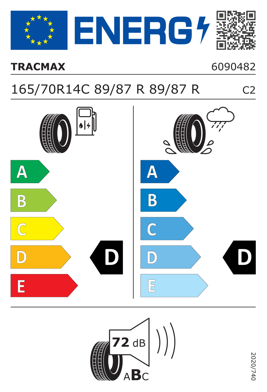 EU-Reifenlabel für 165/70R14 89/87 R Tracmax Radial 109