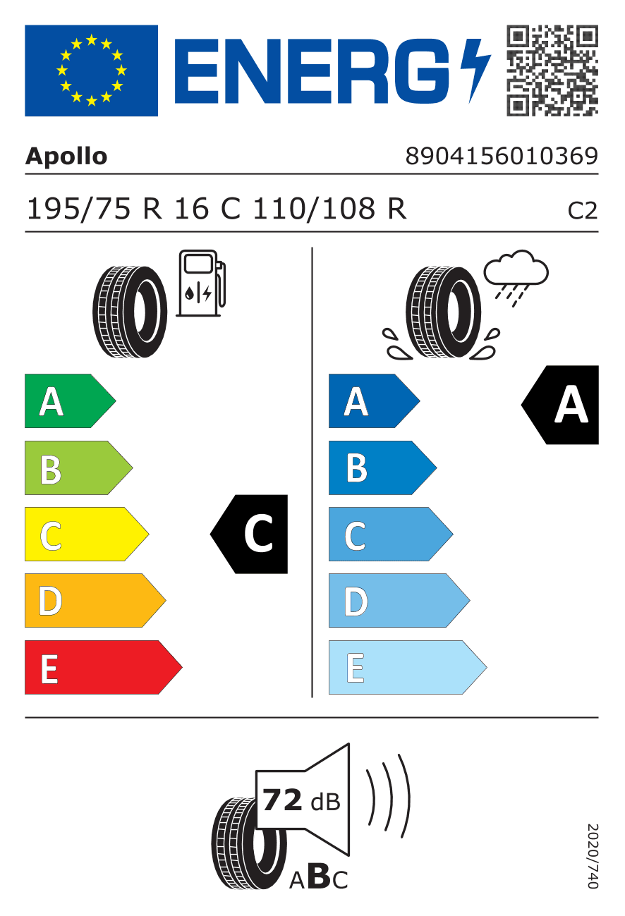 EU-Reifenlabel für 195/75R16 110/108 R Apollo Altrust+ DOT22