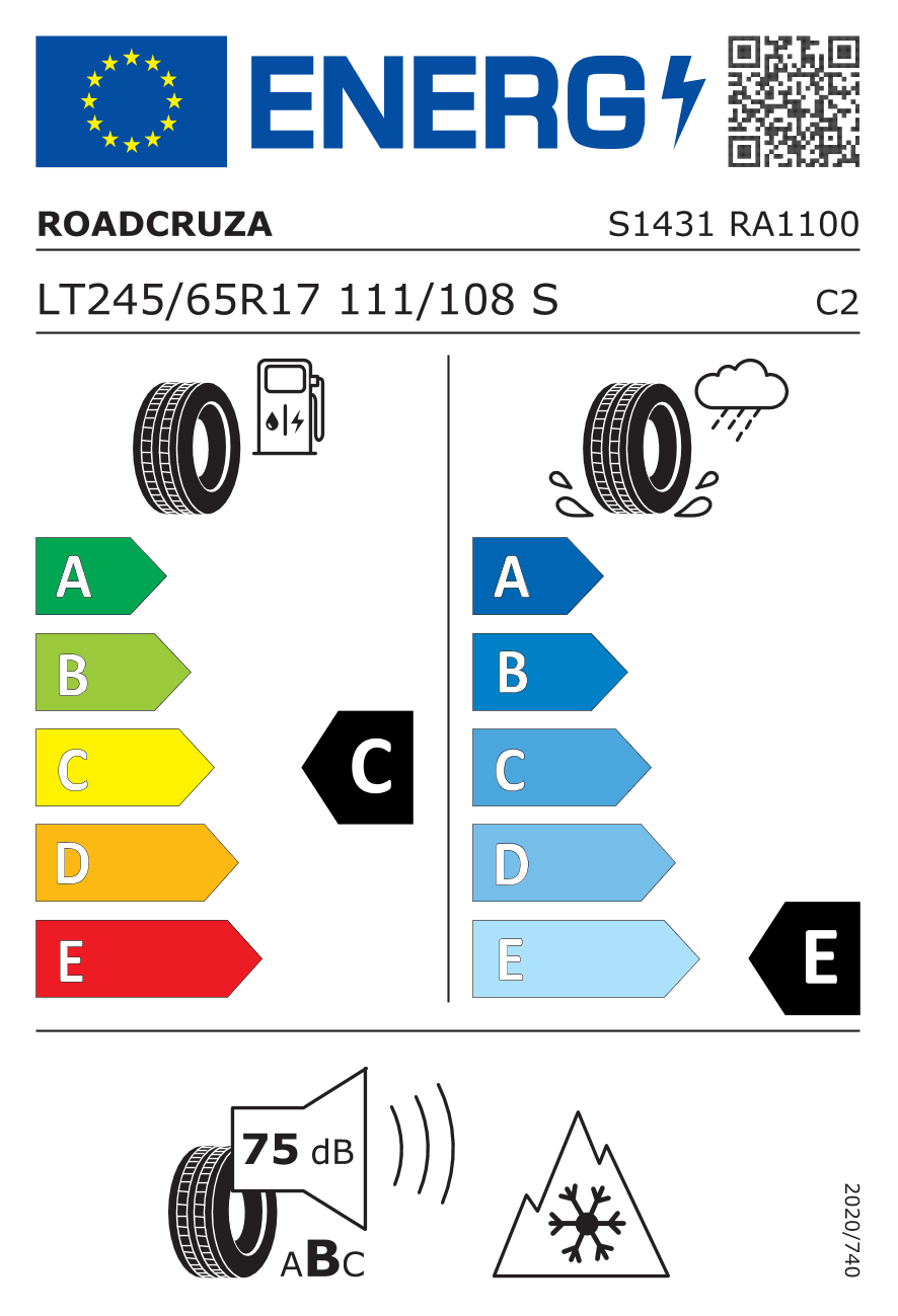 EU-Reifenlabel für 245/65R17 111/108 S Roadcruza RA1100 3PMSF