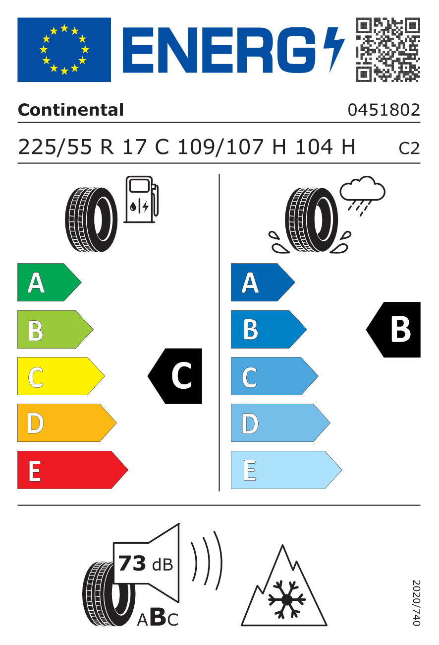 EU-Reifenlabel für 225/55R17 109/107 H Continental VanContact A/S ULTRA M+S 3PMSF