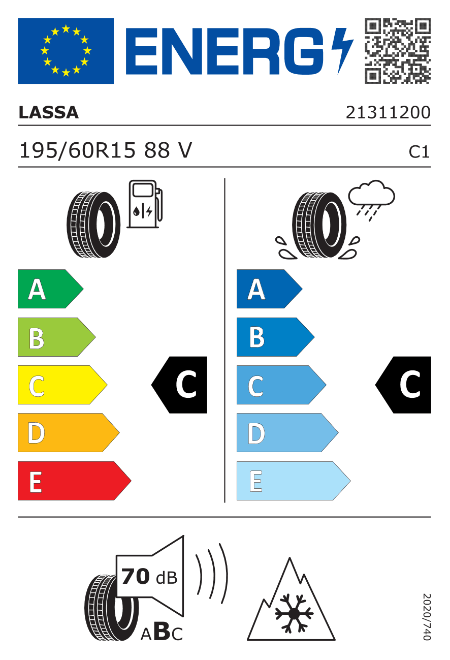 EU-Reifenlabel für 195/60R15 88 V Lassa Multiways 2 DOT21 3PMSF