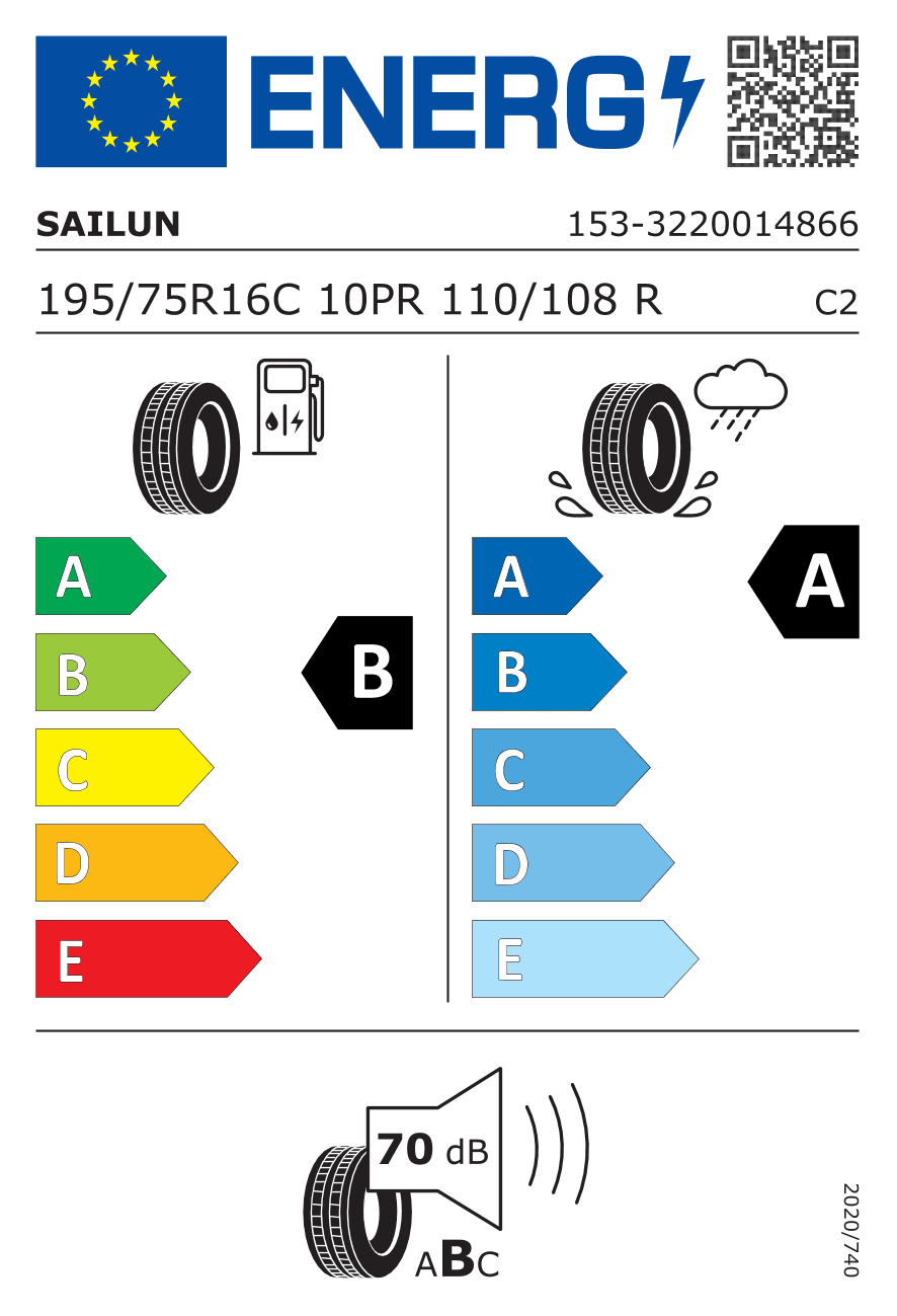 EU-Reifenlabel für 195/75R16 108 R Sailun Commercio Pro 10PR BSW DOT23