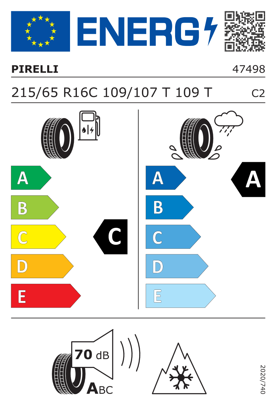 EU-Reifenlabel für 215/65R16 109/107 T Pirelli Carrier All Season 3PMSF