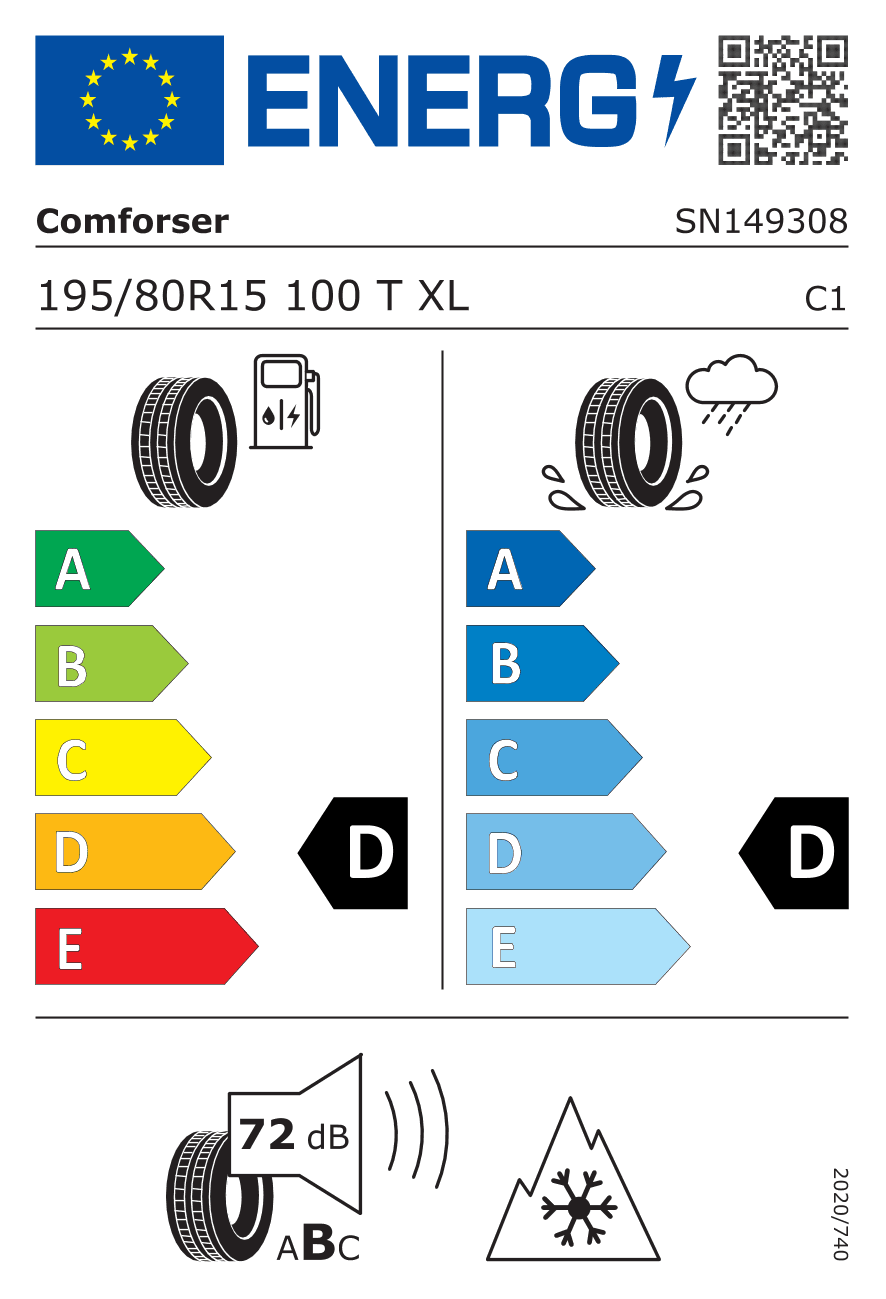 EU-Reifenlabel für 195/80R15 100 T Comforser CF1100 AT XL 3PMSF FR