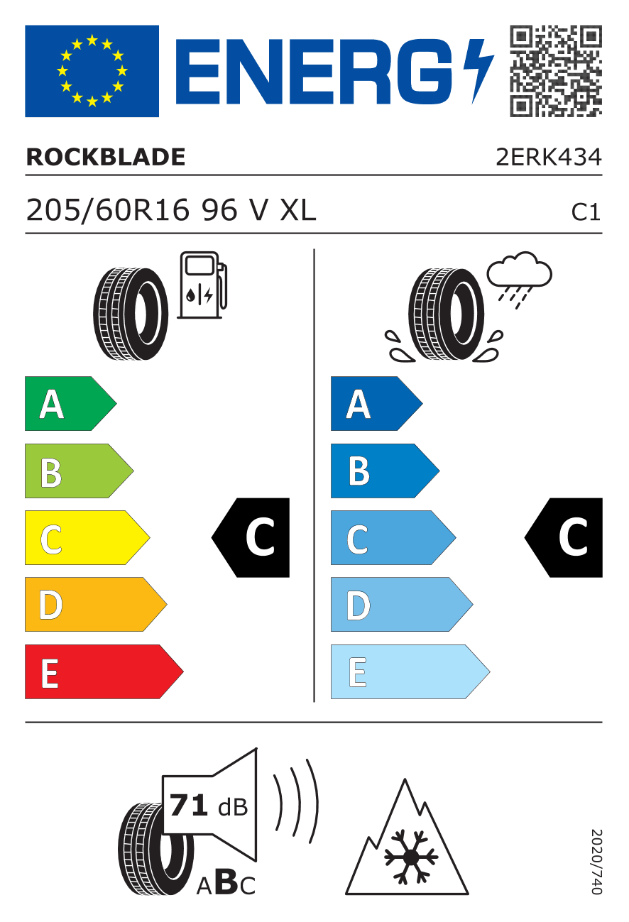EU-Reifenlabel für 205/60R16 96 V Rockblade Rock A/S ONE XL 3PMSF