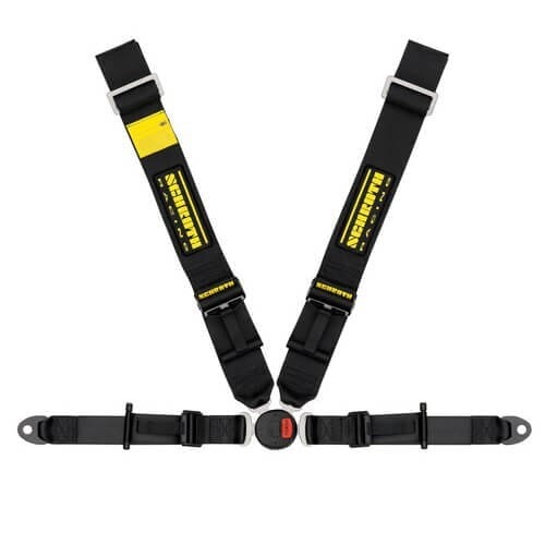 Schroth Lotus II-FE asm schwarz mit schwarz/gelbem SCHROTH RACING Logo links