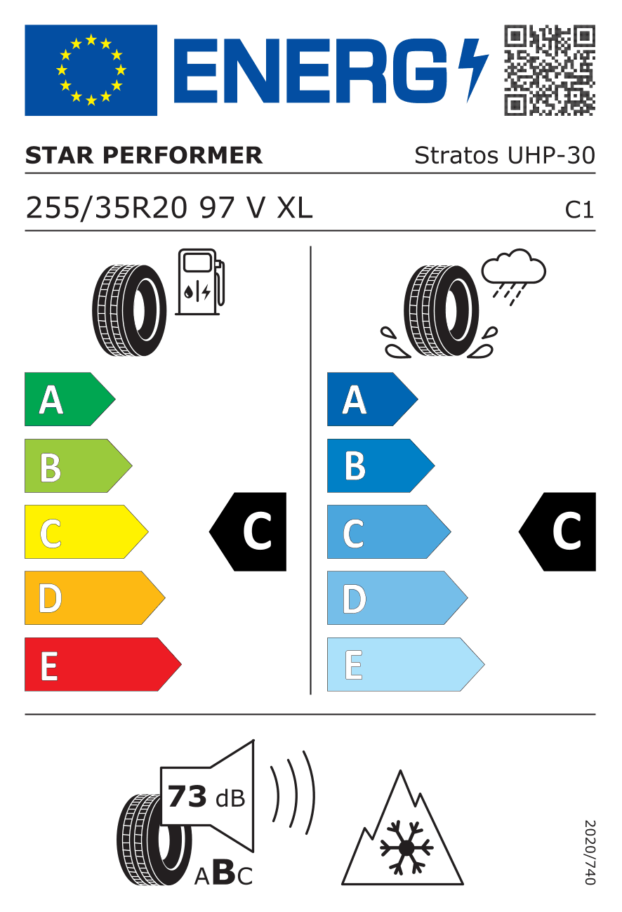 EU-Reifenlabel für 255/35R20 97 V Star Performer Stratos UHP 3PMSF XL