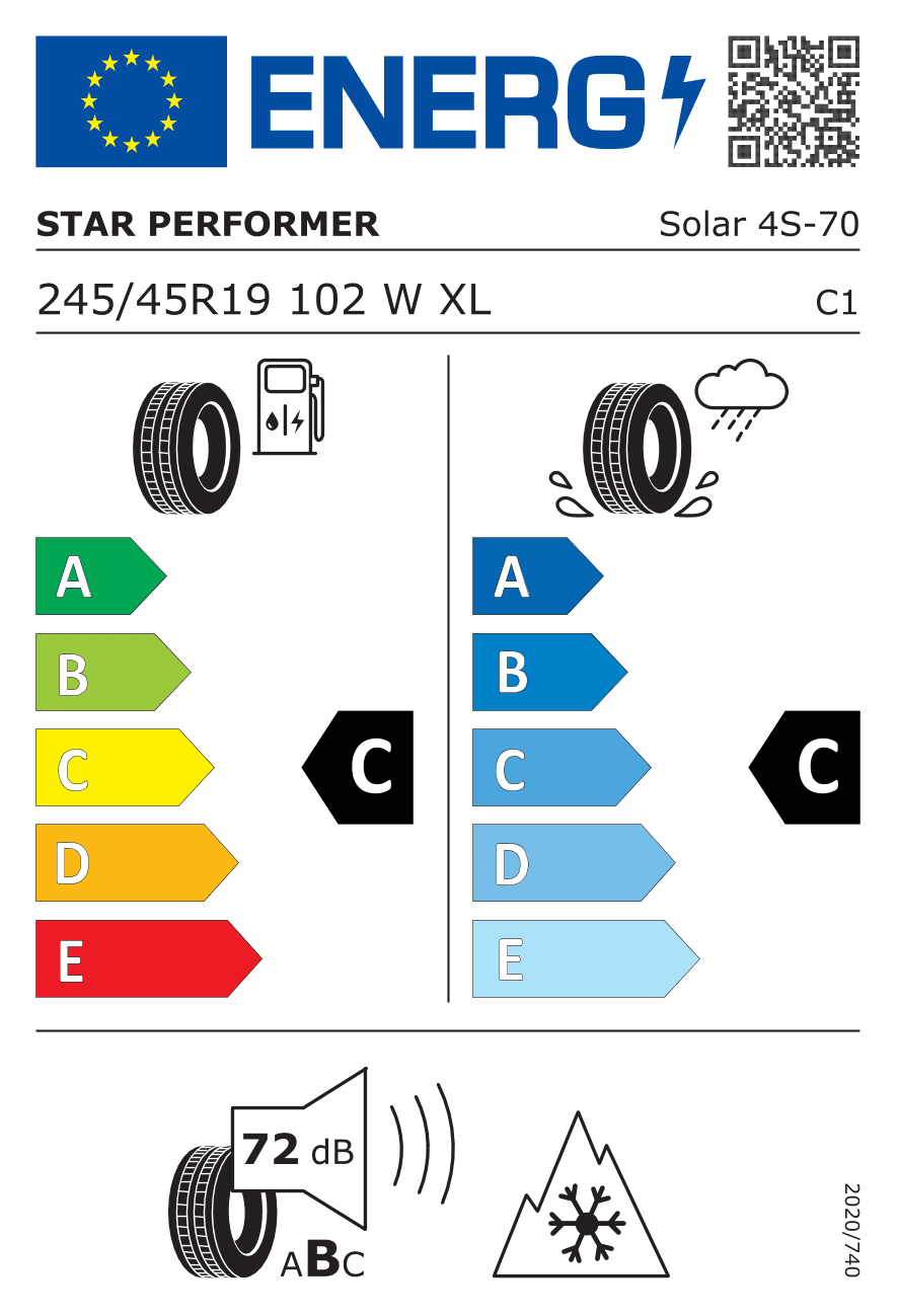EU-Reifenlabel für 245/45R19 102 W Star Performer Solar 4S 3PMSF XL