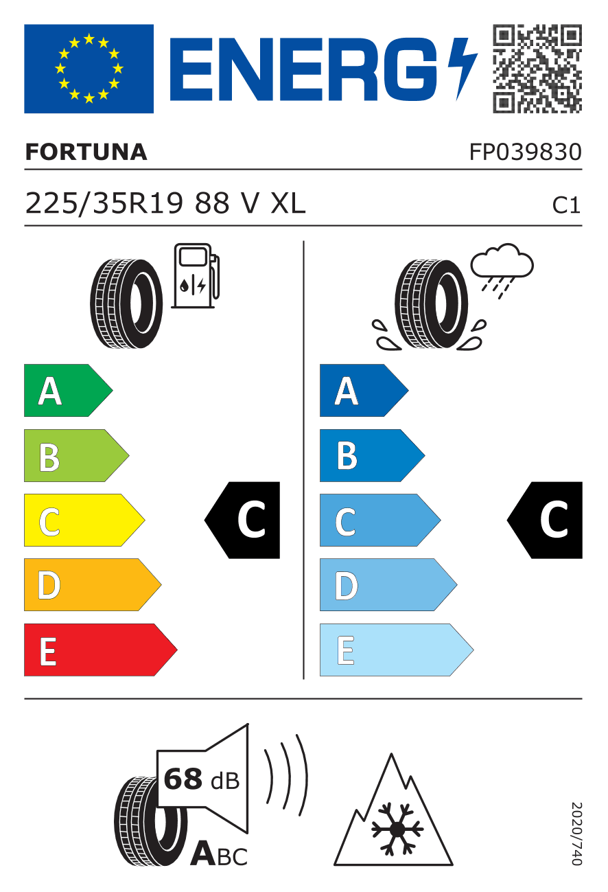 EU-Reifenlabel für 225/35R19 88 V Fortuna Gowin UHP3 XL 3PMSF