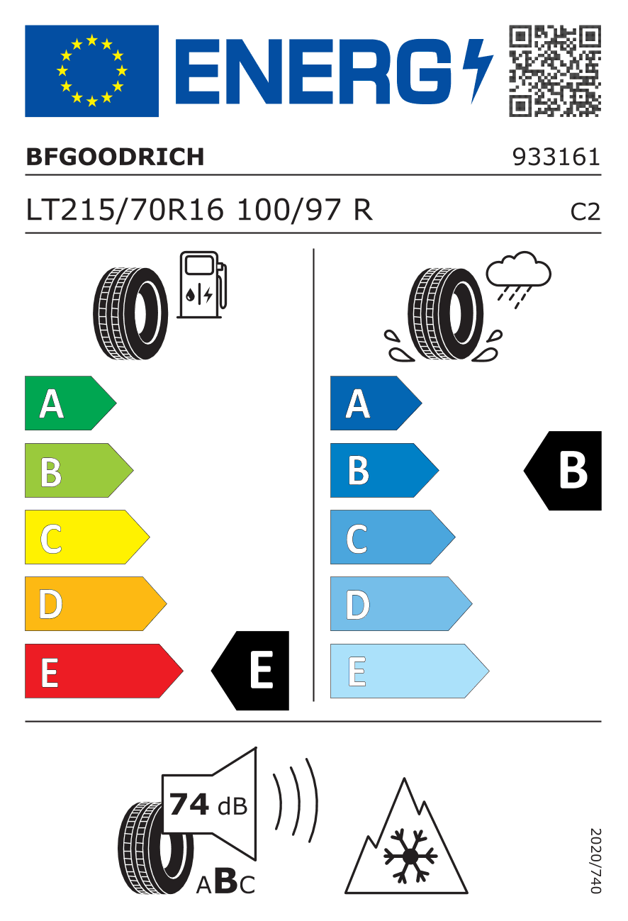 EU-Reifenlabel für 215/70R16 100/97 R BF Goodrich All-Terrain TA KO2 3PMSF RWL
