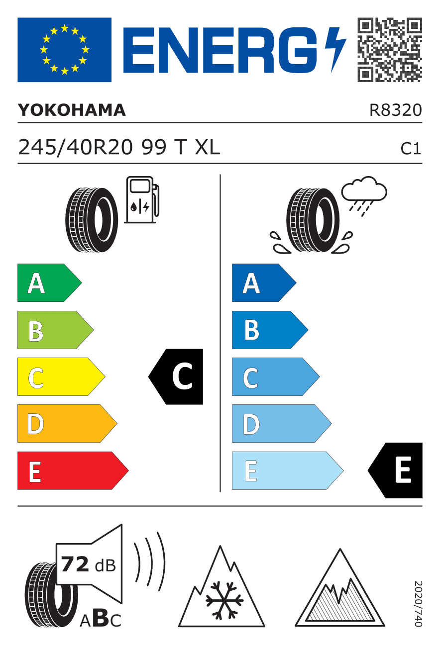 EU-Reifenlabel für 245/40R20 99 T Yokohama IceGuard iG53 M+S 3PMSF