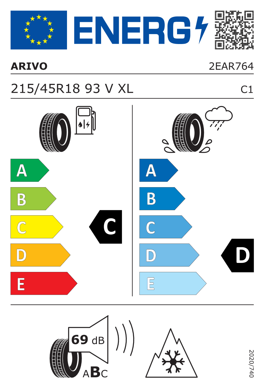 EU-Reifenlabel für 215/45R18 93 V Arivo Winmaster ProX ARW 3 XL FR 3PMSF